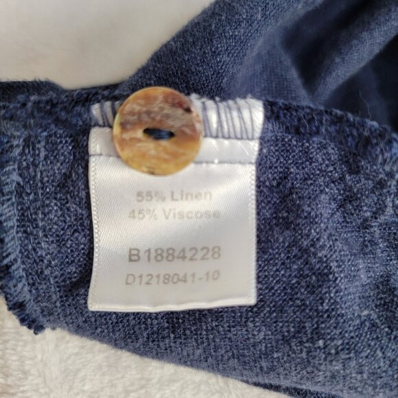 Kleen Womens Linen Blend Navy Cardigan Sweater Size 1 Button Front Pockets - Picture 4 of 8